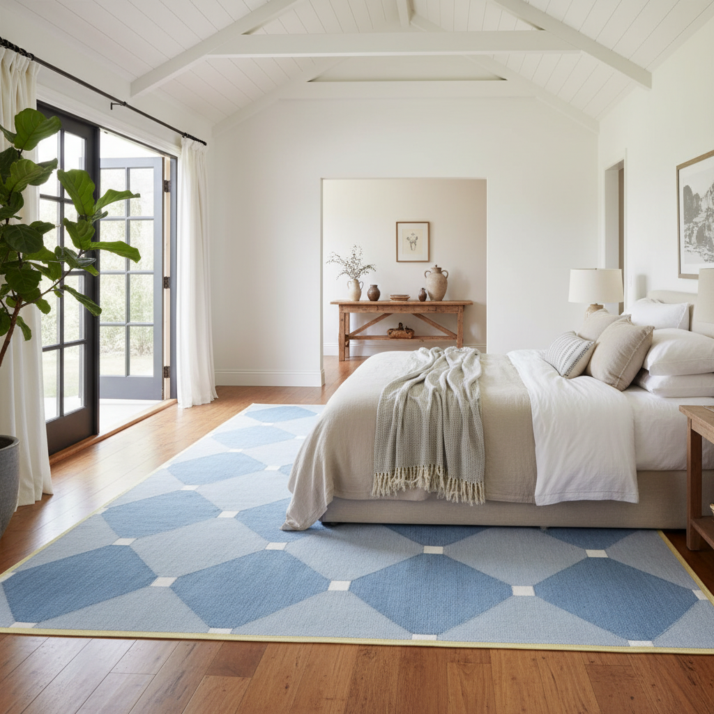Diamond Blue Classic Dhurrie Cotton Rug