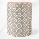 Diamond bone inlay round end table in mud grey, front view