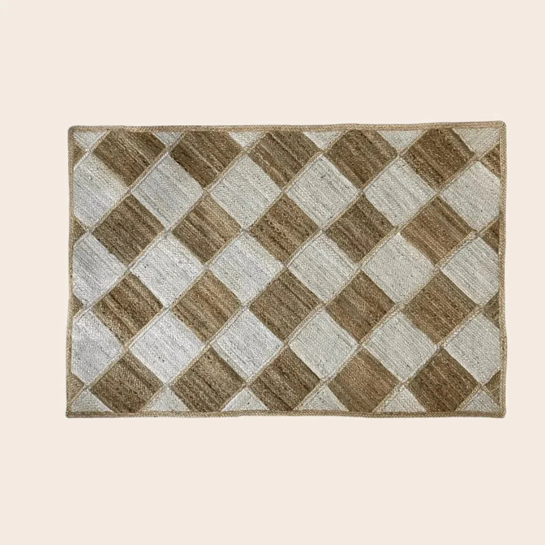 Diamond Checker Jute Rug - Natural and White