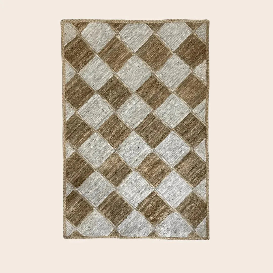 Diamond Checker Jute Rug - Natural and White