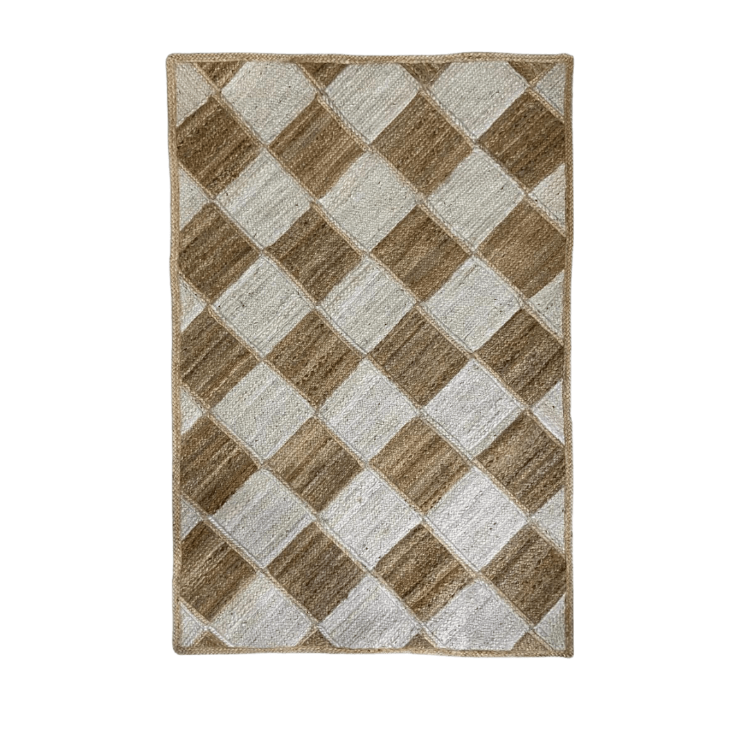 Diamond Checker Jute Rug - Natural and White