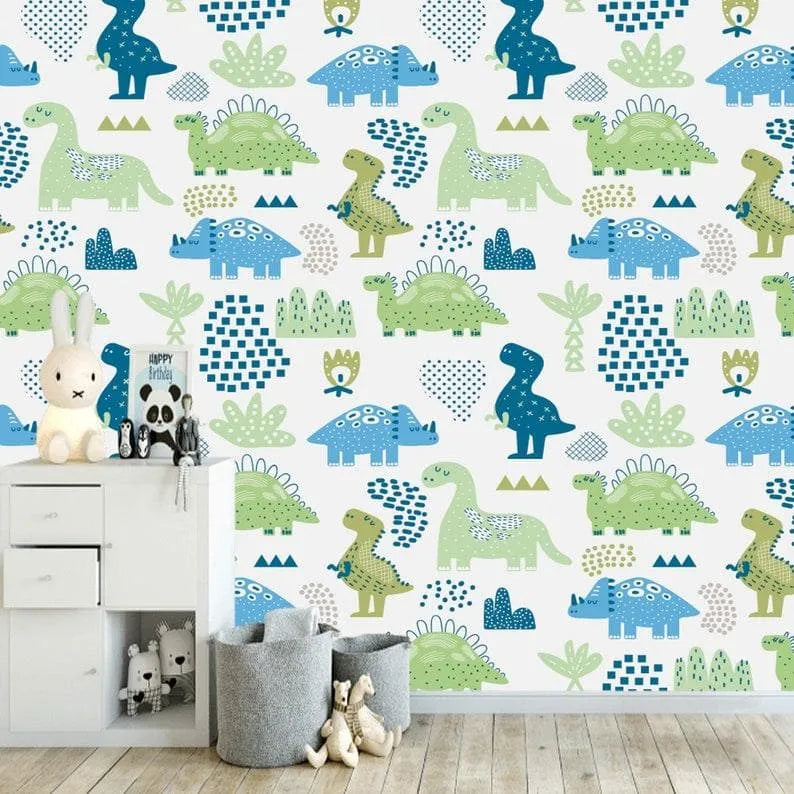 Dinosaurs in the Park Nursery Wallpaper