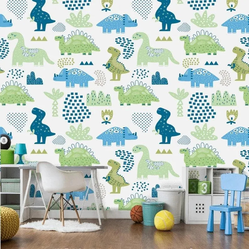 Dinosaurs in the Park Nursery Wallpaper