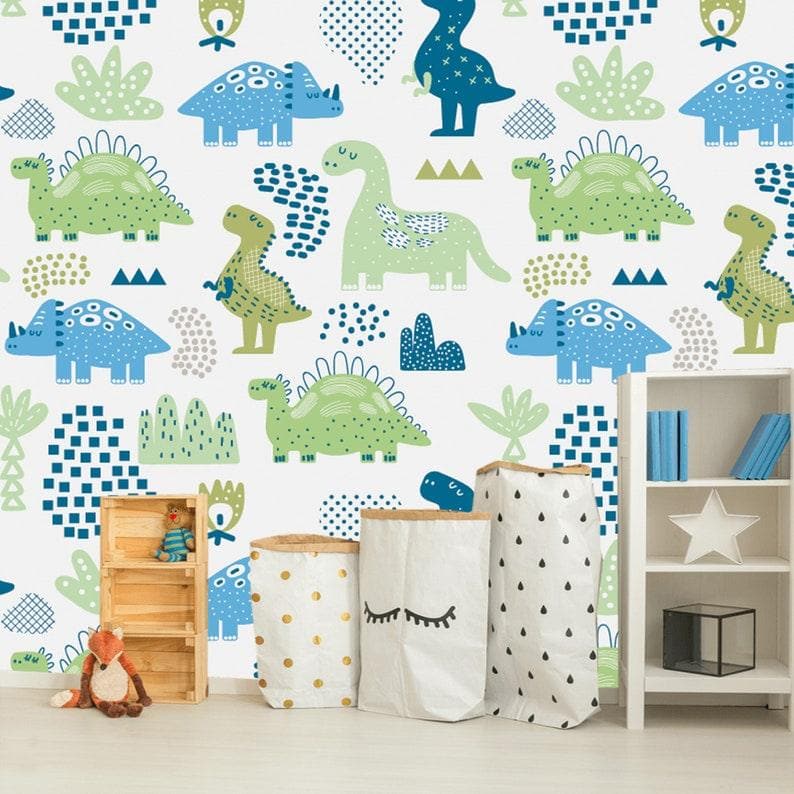 Dinosaurs in the Park Nursery Wallpaper