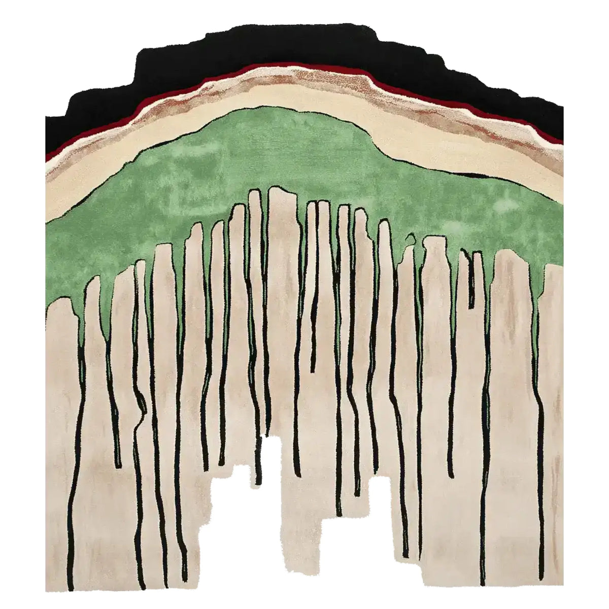 A contemporary hand-tufted area rug with an abstract design featuring green, beige, and black colors. This square wool rug is perfect for adding a modern touch to any living room. The artistic pattern creates a striking focal point, making it an ideal choice for those looking to enhance their space with a stylish and unique area rug.