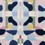 This vibrant area rug showcases a contemporary design with abstract geometric patterns in soft pastel colors, perfect for large living rooms. Hand tufted from quality wool, this living room area rug combines style and comfort, adding a modern touch to any space.