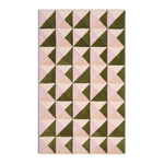 Pink Cream and Olive Triangle Mosaic Hand-Tufted Rug