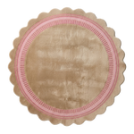 Taupe Round Hand-Tufted Rug with Pink Scalloped Border