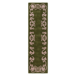 Olive Green Hand-Tufted Runner with Pink Scroll Border