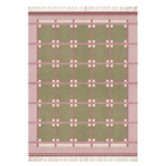 Sage Green Hand-Tufted Rug with Pink Windowpane Plaid