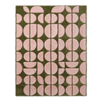 Olive Green Hand-Tufted Rug with Pink Half Moon Pattern