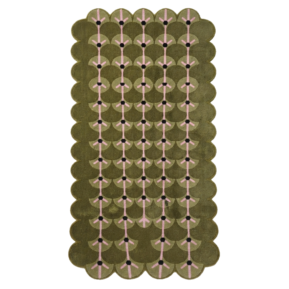 Olive Green Sculpted Dot Hand-Tufted Rug with Scalloped Shape