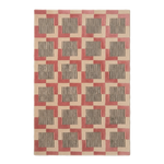 Cream and Pink Checkerboard Hand-Tufted Rug with Striped Blocks