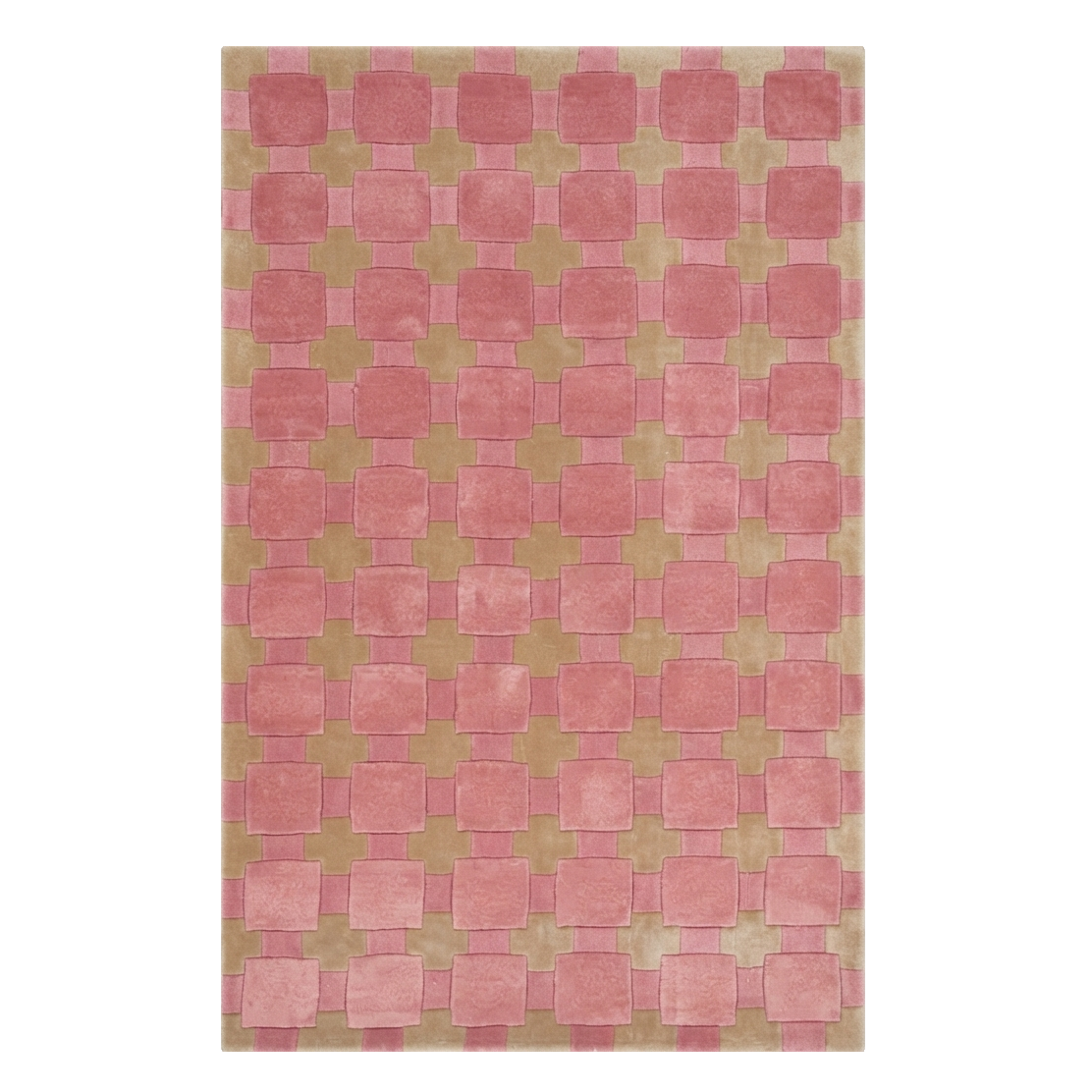 Pink Hand-Tufted Rug with Carved Circle and Square Grid