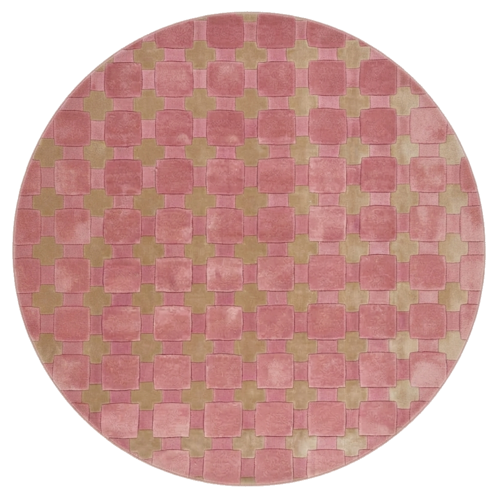Pink and Sage Tonal Check Round Hand-Tufted Rug