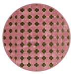 Pink Round Hand-Tufted Rug with Olive Green Cross Motifs