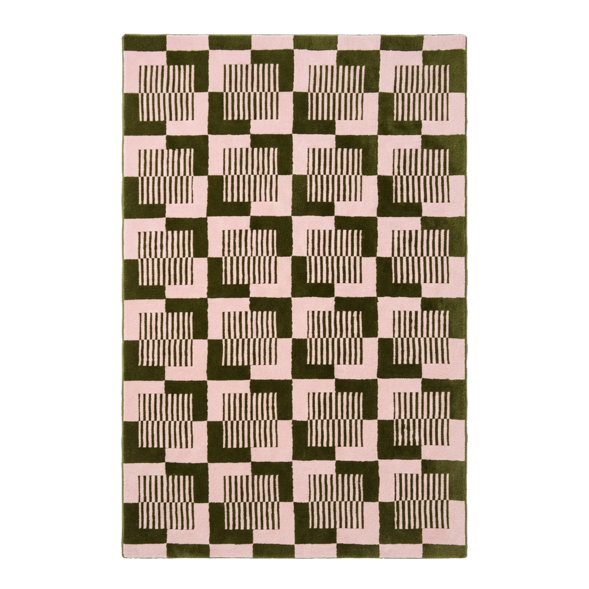 Olive and Pink Op Art Check Hand-Tufted Rug