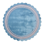 Powder Blue Round Hand-Tufted Rug with Pink Scalloped Border