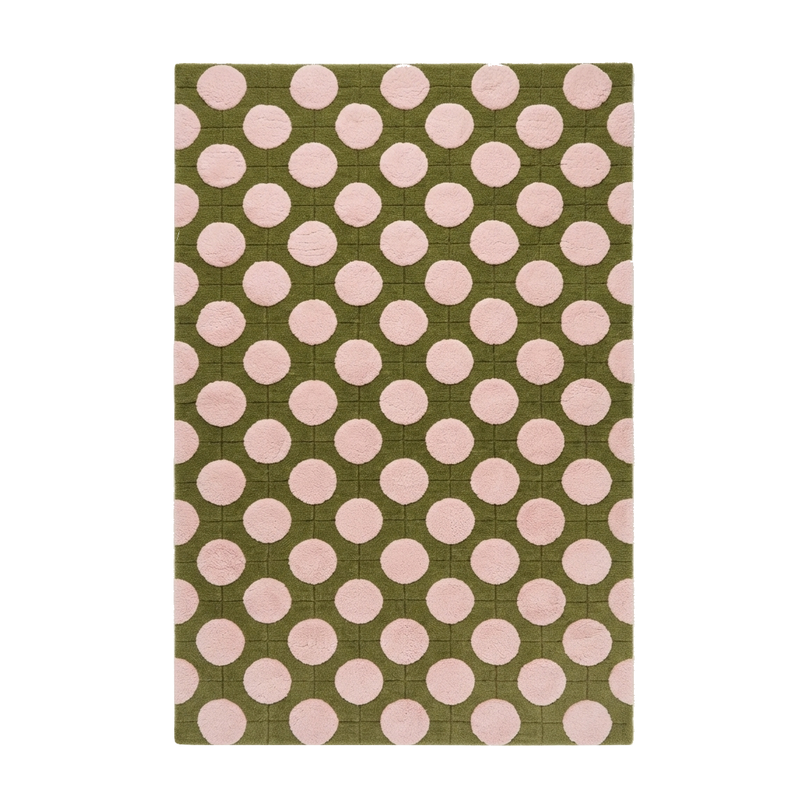 Olive Green Hand-Tufted Rug with Blush Pink Polka Dots