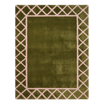 Olive Green Hand-Tufted Rug with Cream Trellis Border
