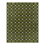 Olive Green Tonal Check Hand-Tufted Rug with Pink Accents