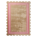 Taupe Hand-Tufted Rug with Pink Scalloped Border