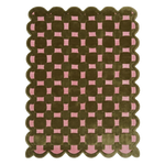 Olive and Pink Basketweave Hand-Tufted Rug with Scalloped Edge