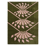 Olive Green Hand-Tufted Rug with Pink Art Deco Fans