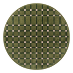 Olive Green Round Hand-Tufted Rug with Pink Windowpane Grid