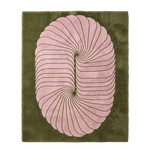 Olive Green Hand-Tufted Rug with Pink Art Deco Swirl Medallion