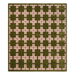 Olive Green Hand-Tufted Rug with Pink Cross Grid