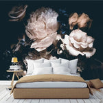 Dramatic Blush Roses on Dark Floral Wallpaper Mural