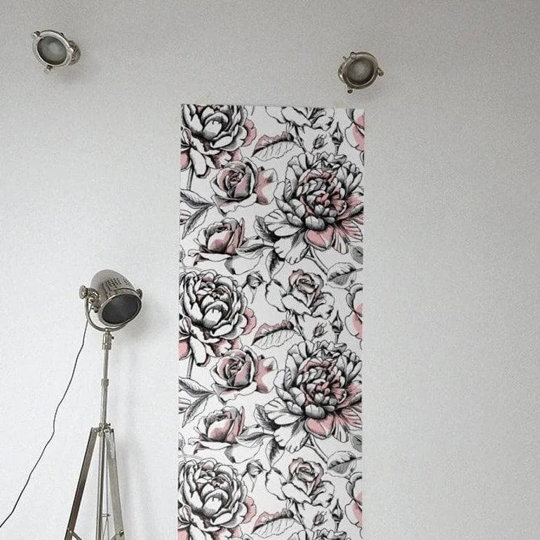 Dramatic Peonies and Roses Black and White Wallpaper