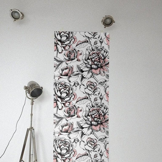 Dramatic Peonies and Roses Black and White Wallpaper - MAIA HOMES