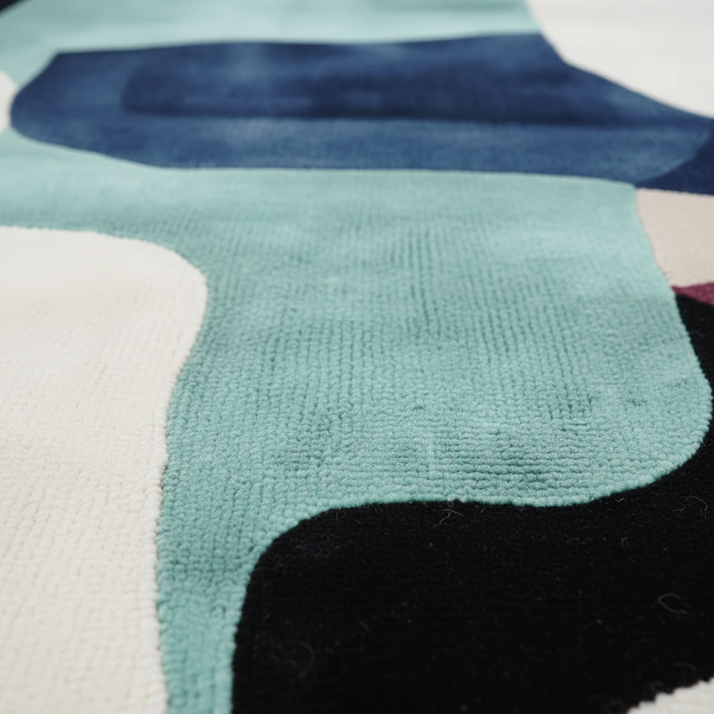 Close-up of a textured rug with geometric pattern