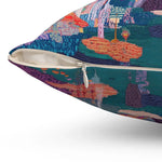 Dreamscape decor throw pillow featuring a vibrant, multicolored design with a hidden zipper for easy care.