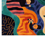 Colorful abstract design on a Dreamscape Haven Hand Tufted Wool Rug, featuring bold, swirling patterns in shades of orange, blue, pink, and green. The intricate artwork creates a striking visual impact, perfect for adding a vibrant touch to any room.