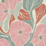 A vibrant close-up of the Dreamy Bloom Flow Hand Tufted Area Rug, showcasing an abstract floral design in soft pink, blue, and terracotta hues. Perfect for contemporary settings, this wool rug adds a touch of elegance to living room spaces, especially in an 8x10 size.