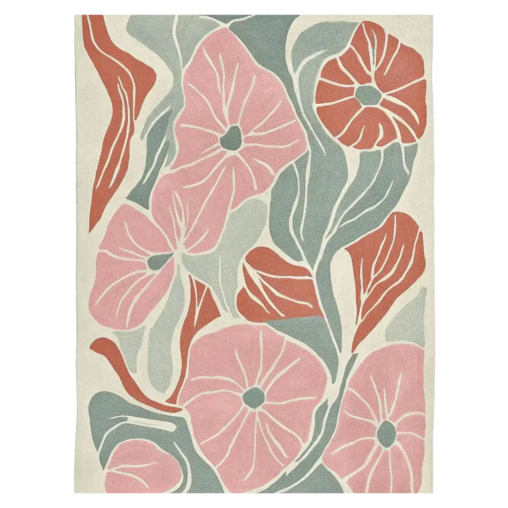 Dreamy Bloom Flow Hand Tufted Area Rug featuring an abstract floral design in soft pink, green, and terracotta hues. This contemporary rug is an ideal choice for adding a touch of elegance to your living room. Perfect for those looking for living room rugs 8x10, this wool rug offers both style and comfort, making it a stunning living room area rug.