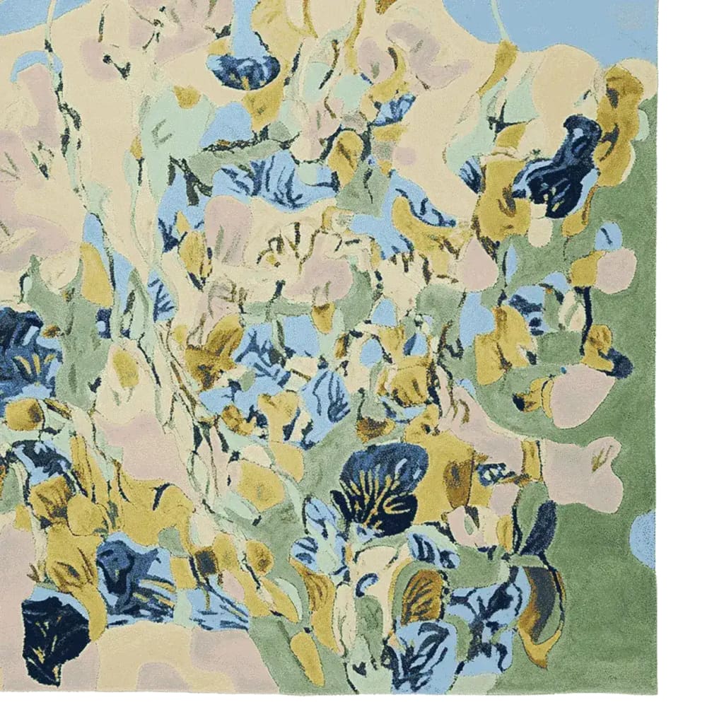 This vibrant area rug, titled 'Dreamy Vine Canopy Hand Tufted Rug', features a contemporary design with abstract floral patterns in soft pastel colors like pink, blue, and green. Made from high-quality wool, this rug adds a stylish touch to any living room, making it a perfect choice for those seeking modern living room area rugs.