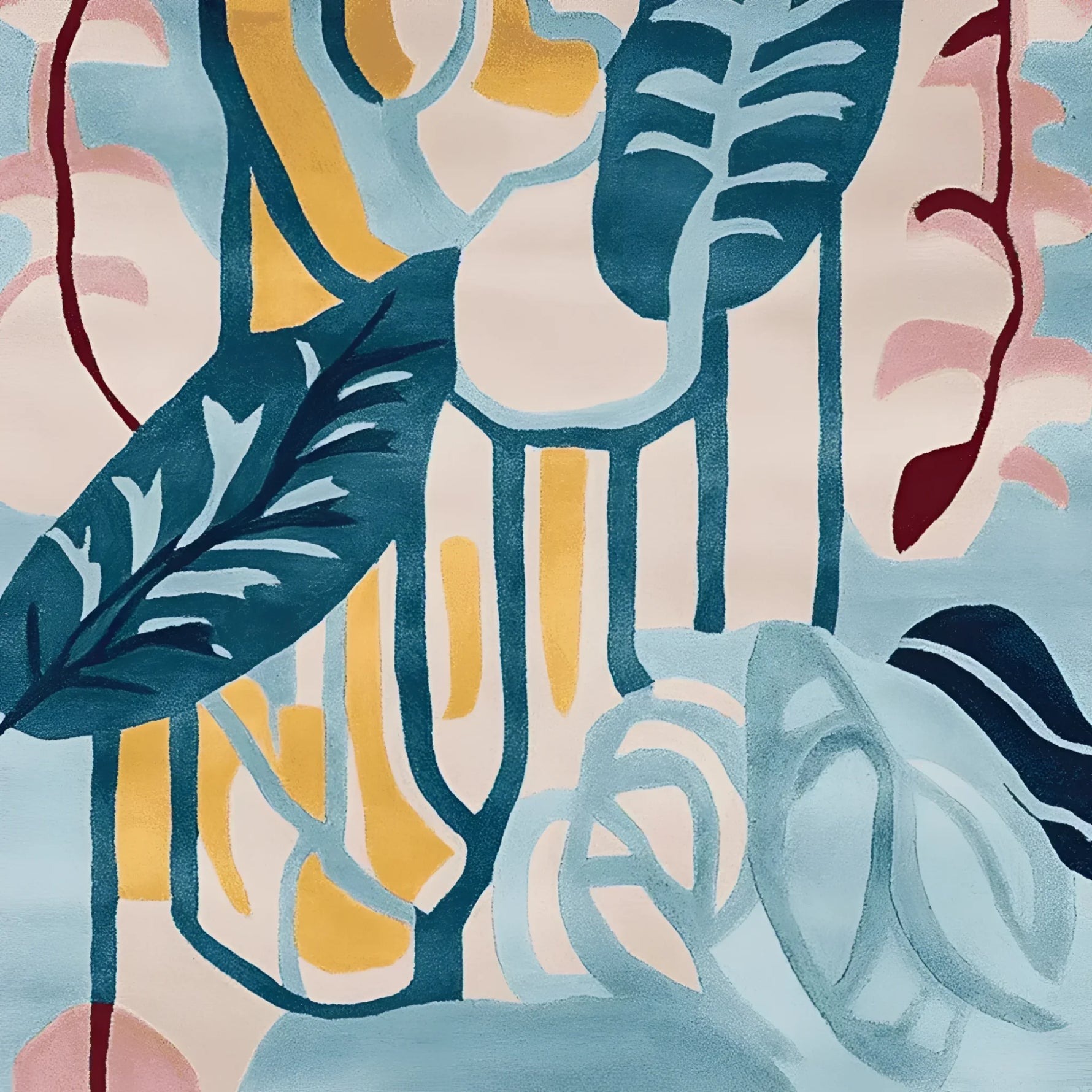 The Drift Leaf Riff Hand Tufted Area Rug showcases a vibrant abstract design with bold colors, perfect for adding a touch of modern elegance to any space. This contemporary rug features an intricate pattern with flowing lines and organic shapes, making it an ideal centerpiece for large living room areas. Crafted from high-quality wool, this living room area rug combines durability with luxurious texture.