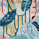 The Drift Leaf Riff Hand Tufted Area Rug showcases a vibrant abstract design with bold colors, perfect for adding a touch of modern elegance to any space. This contemporary rug features an intricate pattern with flowing lines and organic shapes, making it an ideal centerpiece for large living room areas. Crafted from high-quality wool, this living room area rug combines durability with luxurious texture.