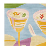 This hand tufted area rug, titled 'Drinks on Me', showcases a vibrant and contemporary design featuring abstract shapes resembling cocktail glasses in a playful palette of pastel colors. Perfect for adding a touch of whimsy to large living room spaces, this wool rug embodies modern artistry.