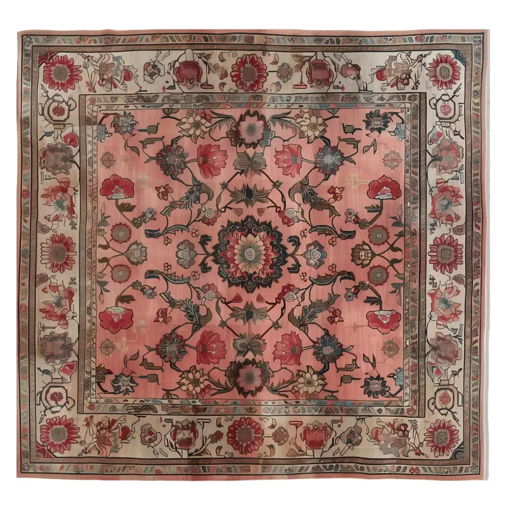 This stunning Dusky Blossom Knotted Wool Area Rug features an intricate floral design with rich, earthy tones. The central medallion is surrounded by beautifully detailed blossoms and vines, creating an elegant and timeless look, perfect for adding warmth and style to any room.