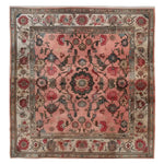 Top view of a Dusky Blossom Knotted Wool Area Rug featuring intricate floral patterns in shades of red and beige, perfect for adding elegance to any room.