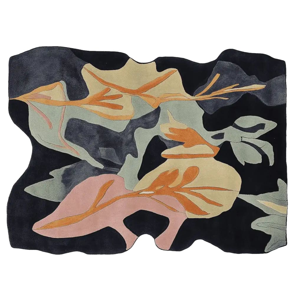 A stunning Dusky Forest Whisper Hand Tufted Area Rug, perfect for adding a touch of nature-inspired elegance to your living room. This contemporary rug features an abstract design with earthy tones of green, orange, and pink, ideal for large living room spaces. Made from high-quality wool, this rug brings warmth and style to any home.