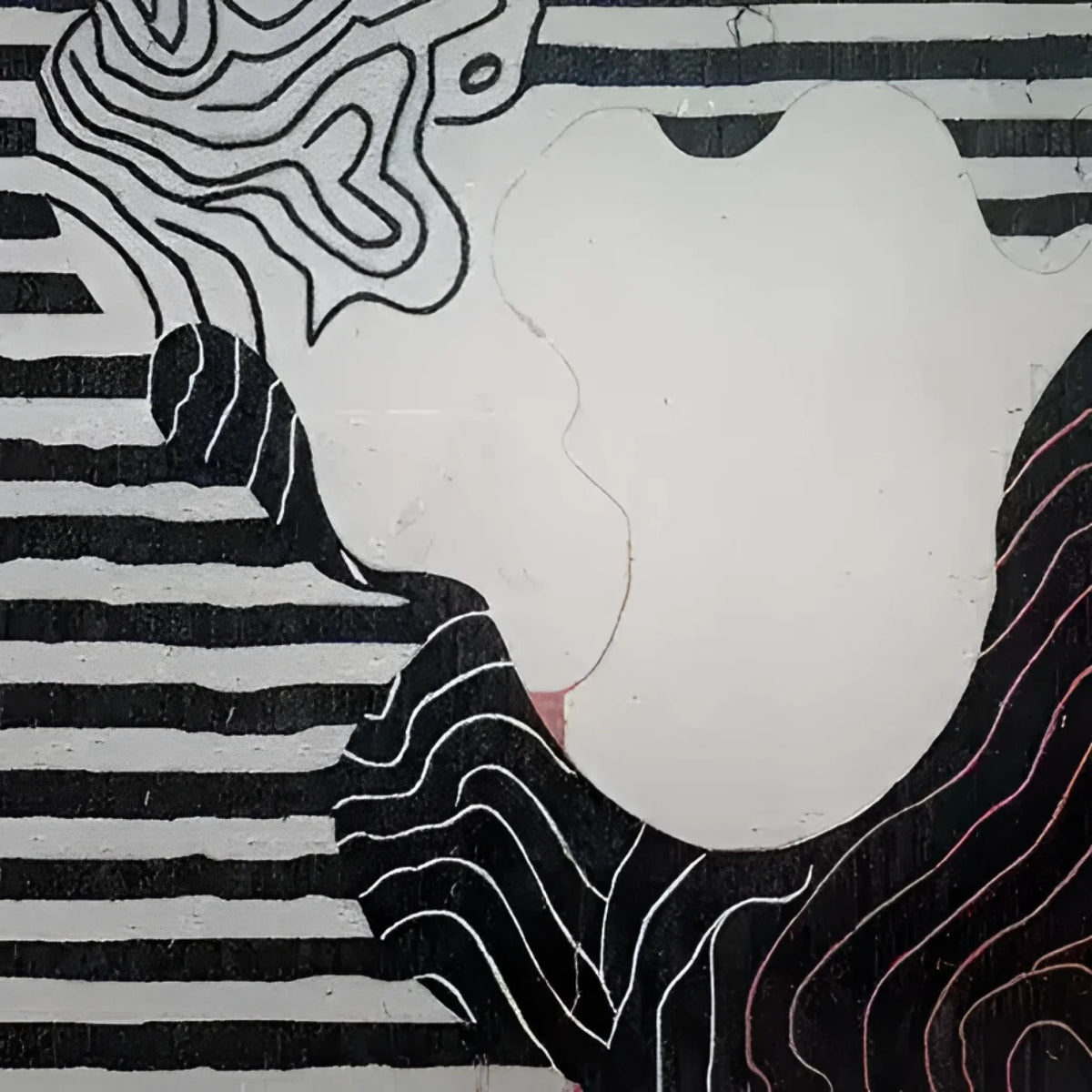 Contemporary Dusky Petals Hand Tufted Area Rug featuring an abstract black and white design with flowing lines, perfect for living room and dining room spaces. This wool rug adds a modern touch to formal dining room settings.