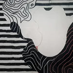 Contemporary Dusky Petals Hand Tufted Area Rug featuring an abstract black and white design with flowing lines, perfect for living room and dining room spaces. This wool rug adds a modern touch to formal dining room settings.