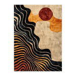 Dynamic Drift Hand Tufted Viscose Rug featuring an abstract design with bold, swirling black and orange lines against a beige background, ideal for a modern living room area rug.