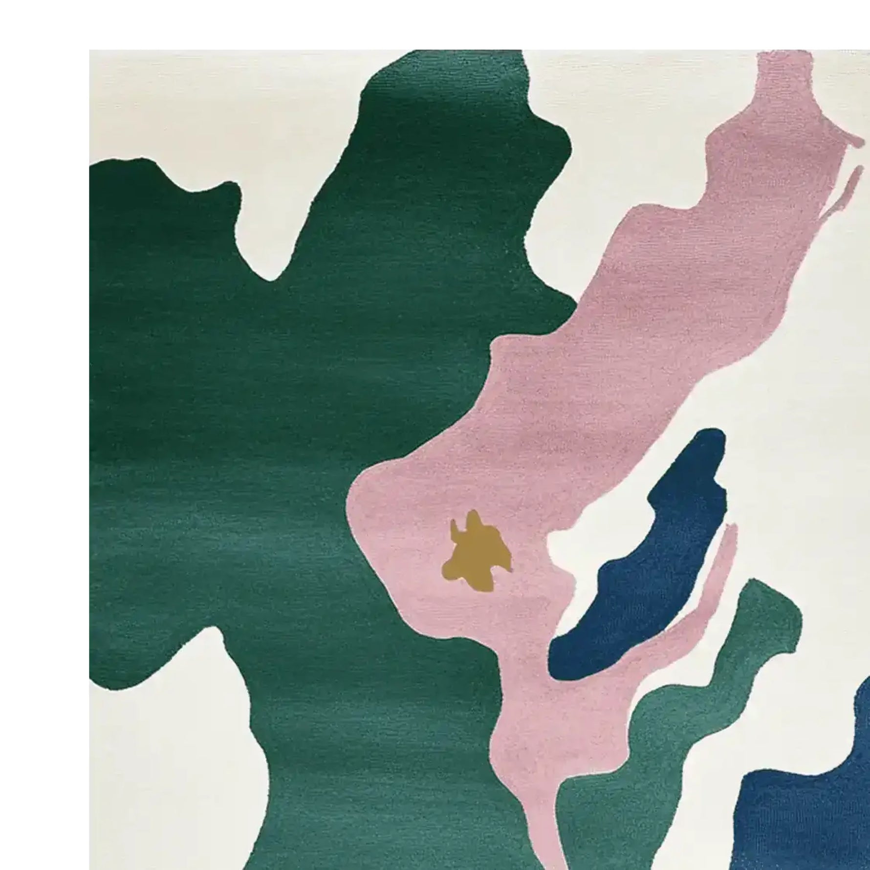 A stylish area rug featuring an abstract design with bold green, pink, and cream tones, perfect for contemporary spaces. This large living room rug is made from high-quality wool, adding a touch of elegance and warmth to your home decor.